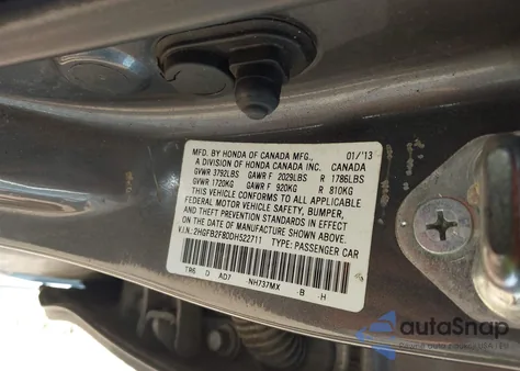 2013 Honda Civic Ex from USA, damaged, VIN 2HGFB2F80DH522711